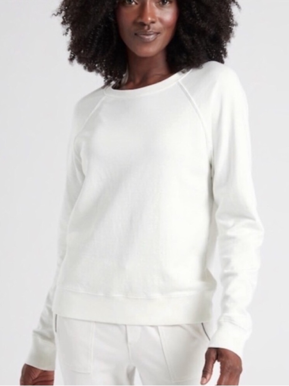 Athleta Classic Cotton Crewneck Pullover Sweatshirt, Calla Lily White, Medium